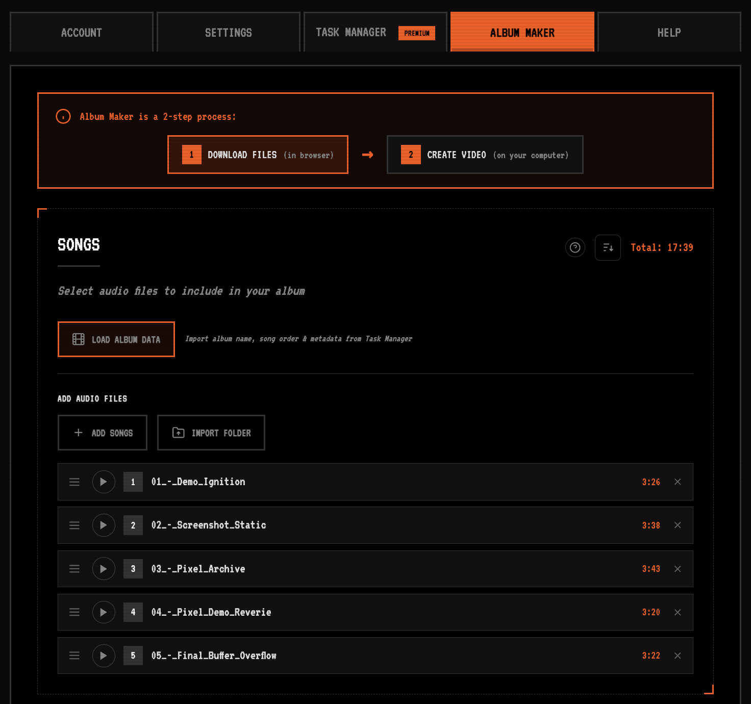 SongSmith Album Maker songs list