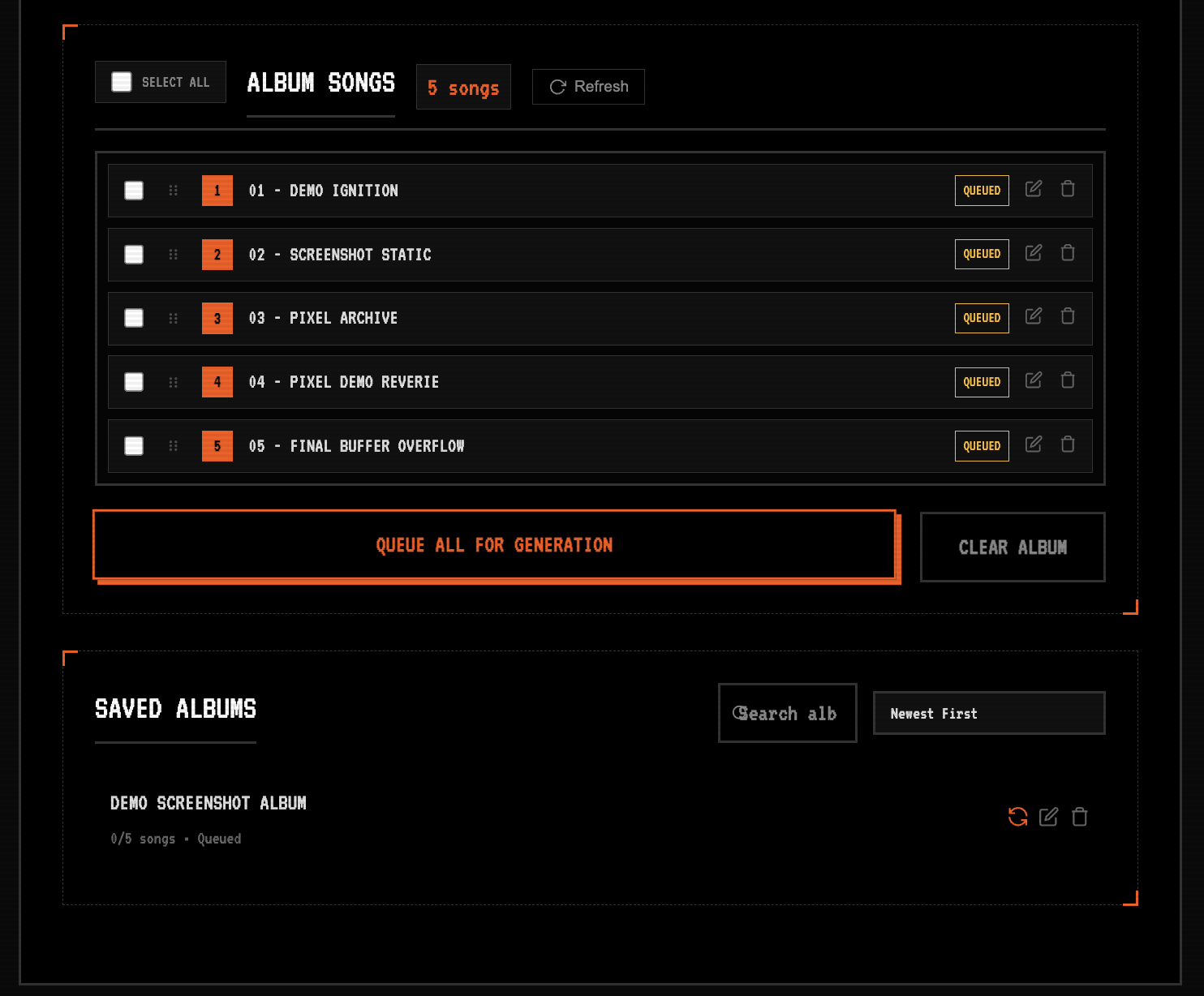 SongSmith Task Manager songs queued for generation